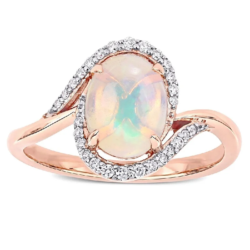 Miadora 10k Rose Gold Oval-Cut Ethiopian Blue Opal & 1/7ct TDW Diamond Bypass Ring