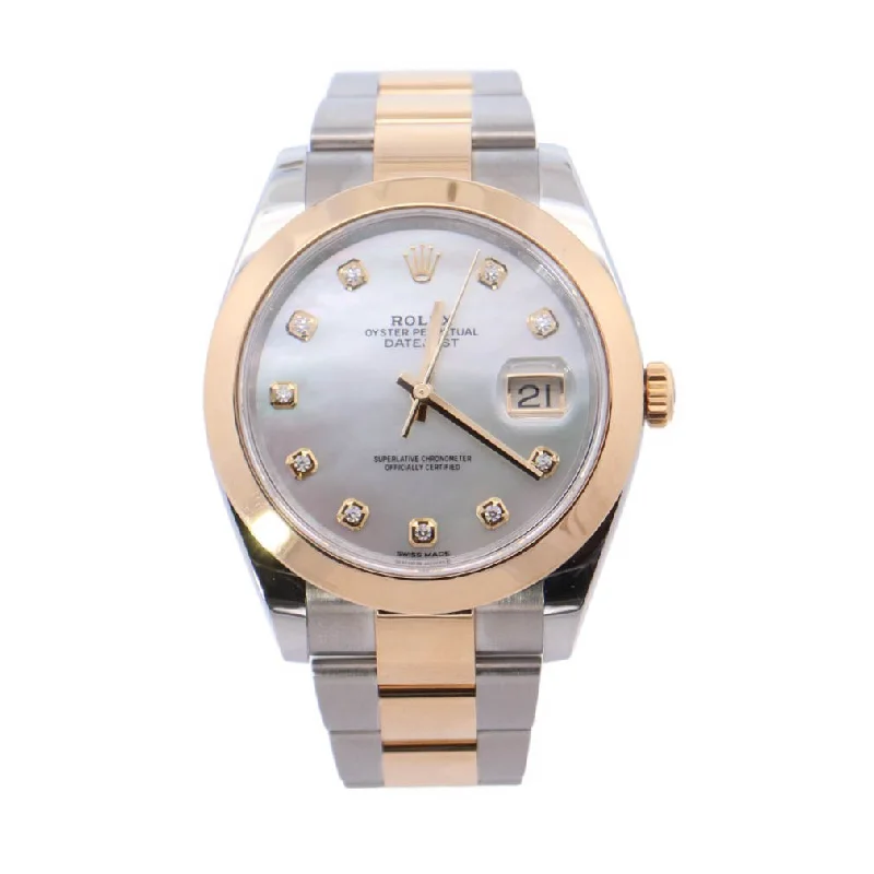 Rolex Datejust Two Tone Yellow Gold & Steel 41mm White MOP Diamond Dial Watch Reference #: 126303