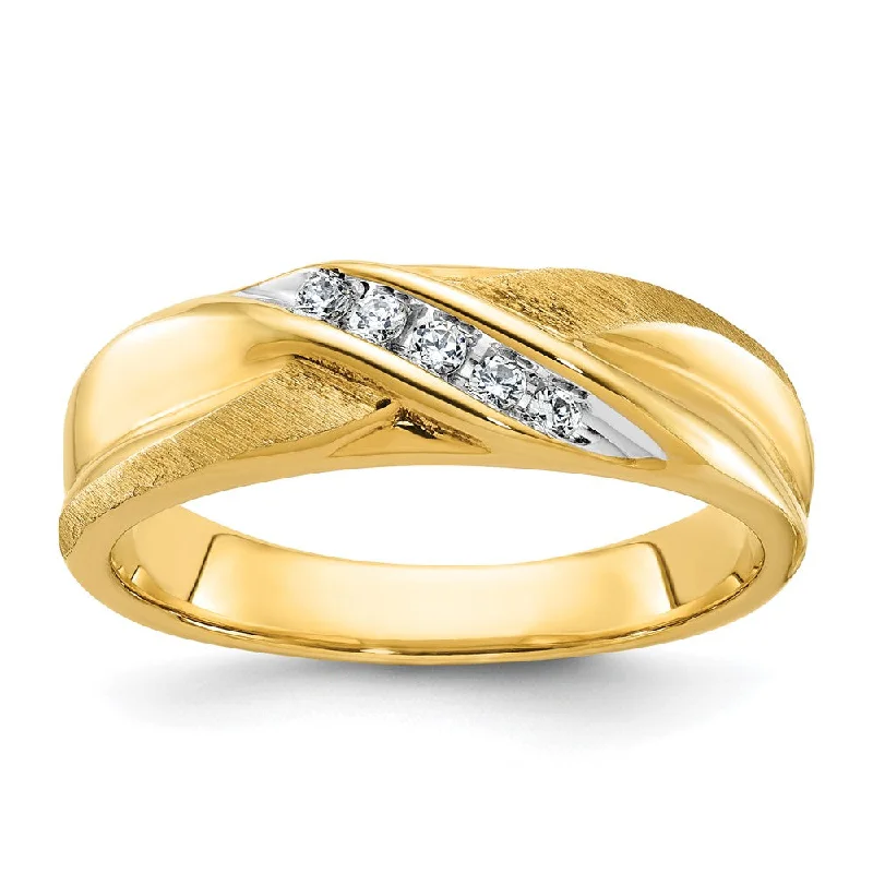 dainty necklaces for women -Men's 6.5mm 14K Yellow Gold & Rhodium Lab Created Diamond Tapered Band