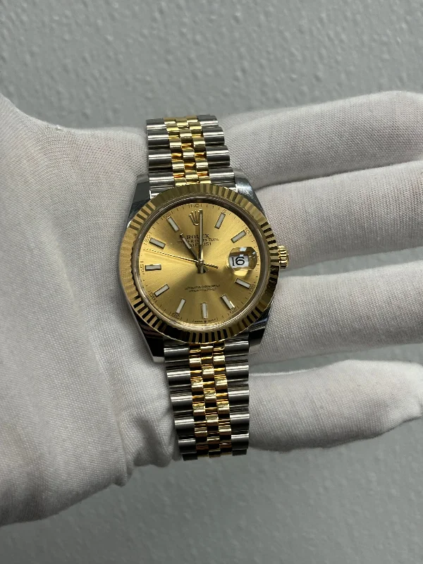 Rolex Datejust 41mm Yellow Gold & Stainless Steel Champagne Stick Dial Watch Reference# 126333