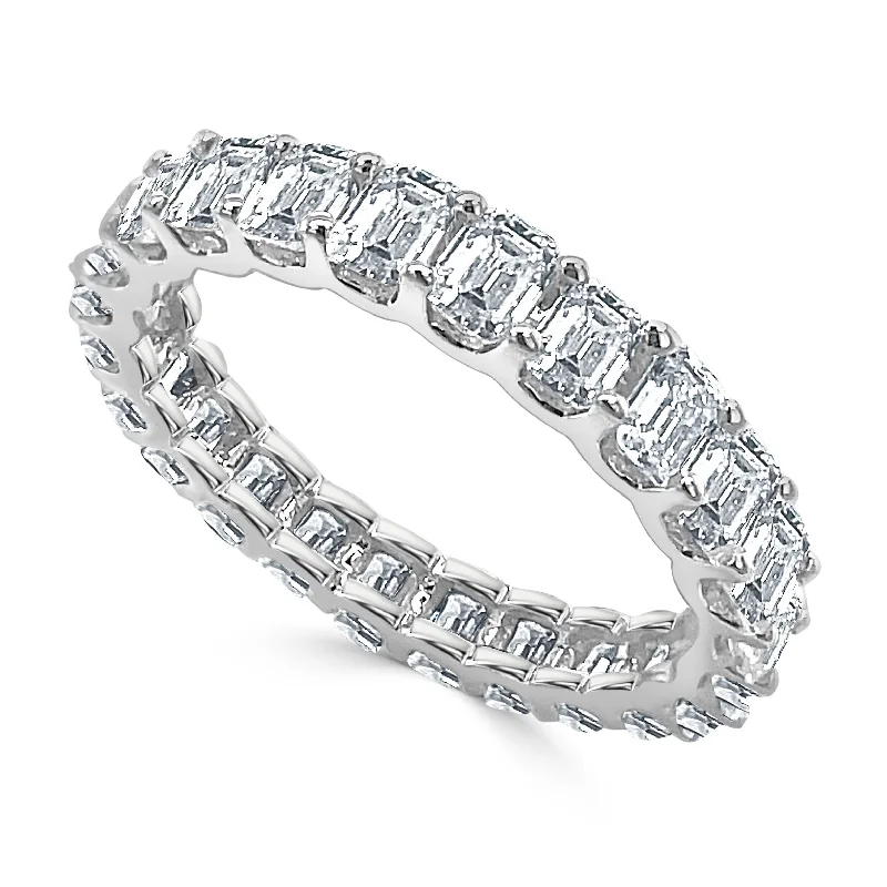 Joelle Emerald Cut 3ct Diamond Eternity Band Ring for Her - 14K White Gold Szie 6.5