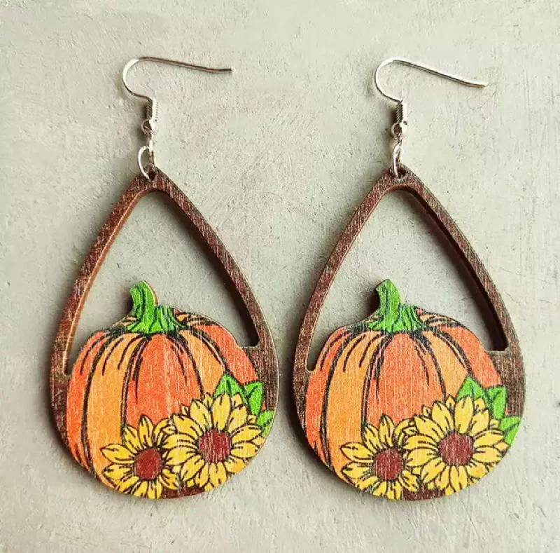 diamond earrings for weddings -Wooden Fall Pumpkin Drop Earrings