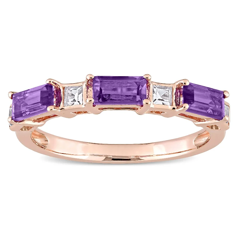 affordable engagement rings for women -Miadora 10k Rose Gold Baguette & Square Amethyst & White Topaz Stackable Eternity Wedding Band Ring