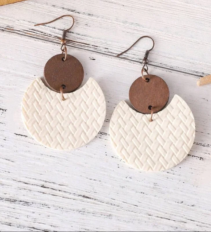 sparkly earrings for women -Beautiful Wood and Leather Cream Colored Drop Earrings