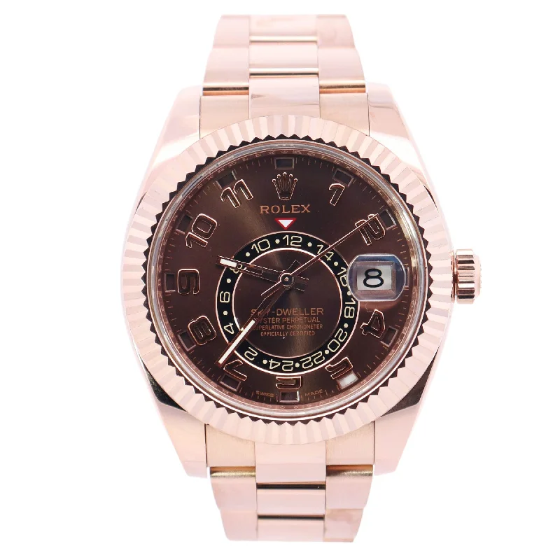 Rolex Sky-Dweller Rose Gold 42mm Chocolate Arabic Dial Watch Reference# 326935