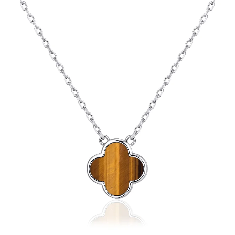 gold chain necklaces for women -Tigers Eye Gemstone Clover Necklace