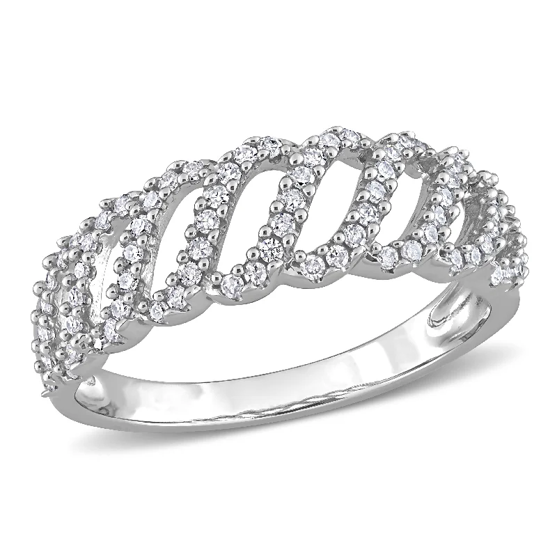 Miadora 1/3ct TDW Diamond Swirl Crossover Band Ring in 10k White Gold