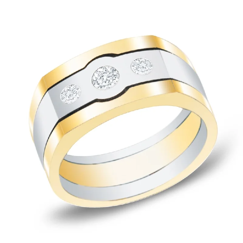 classic solitaire engagement rings -Men's 14k Two-Tone Gold 1/2ct. TW Satin Finish 3-Stone Diamond Wedding Band by Auriya