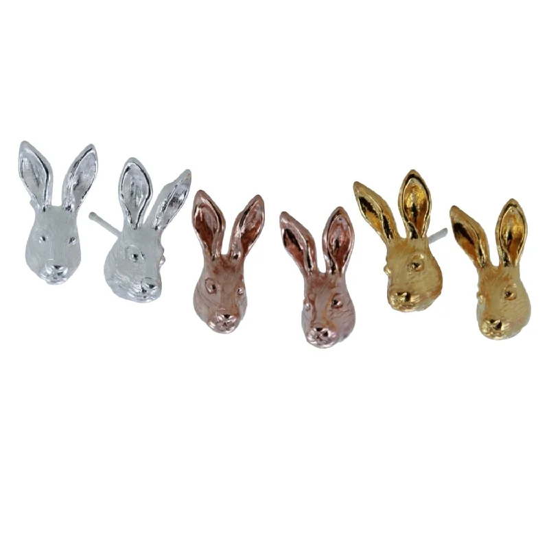 statement drop earrings for women -Sterling Silver Hare Stud Earrings