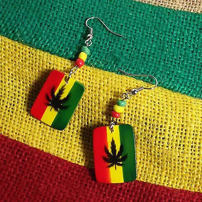 sterling silver earrings for women -Rasta Empress Earrings Ganja Leaf Rastafari Selassie Marley Reggae Jamaica NEW