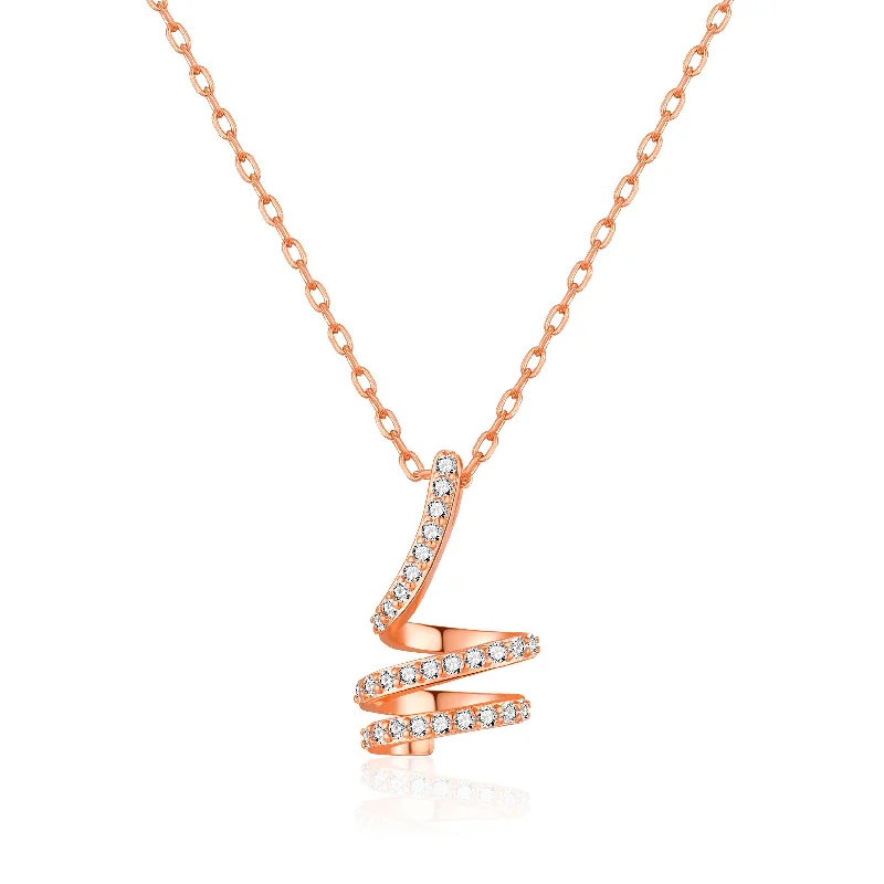 gift necklaces for women -Rose Gold Plated Spiral Twist Necklace Created with Zircondia® Crystals