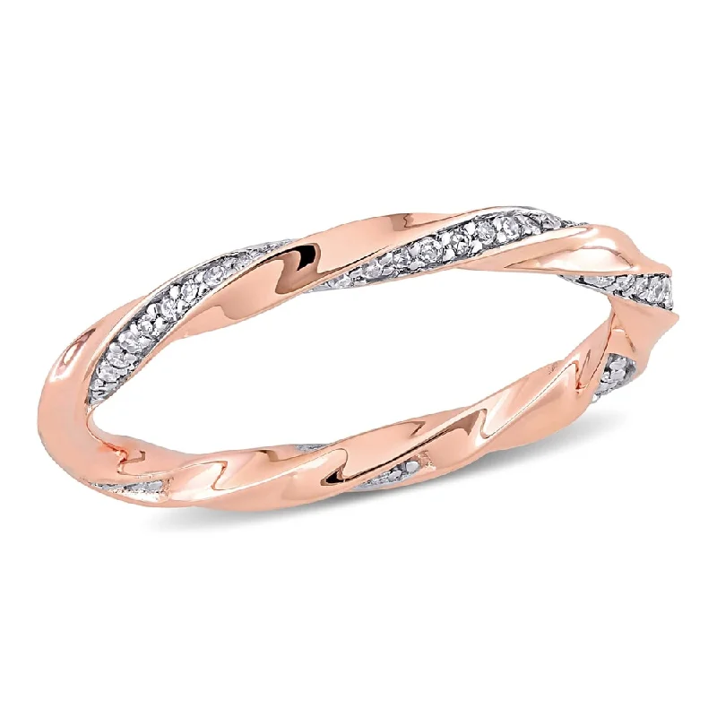 Miadora 10k Rose Gold 1/4ct TDW Diamond Twisted Stackable Eternity Band Ring