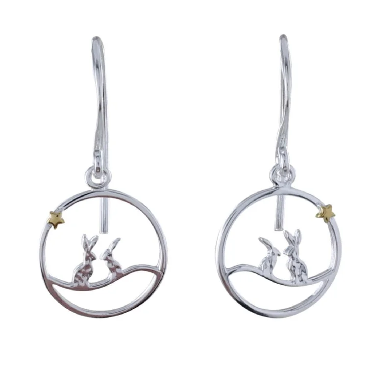 cute earrings for women -Moonlit Hares Drop Earrings