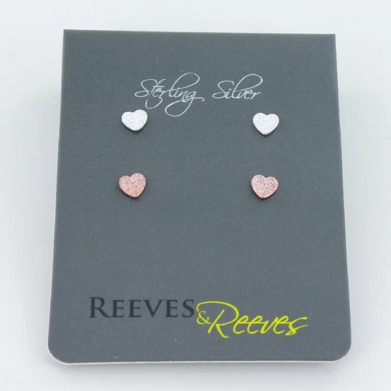 heart-shaped earrings for women -Textured Heart Sterling Silver Stud Earring Set