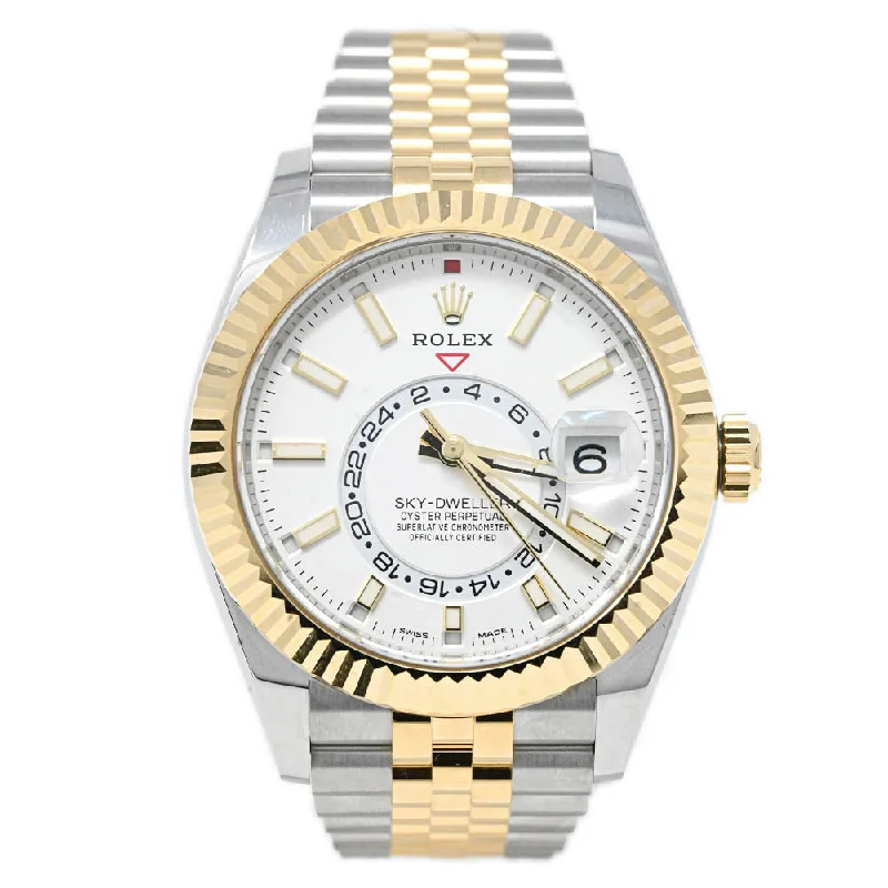 Rolex Sky-Dweller Two-Tone Stainless Steel & Yellow Gold 42mm White Stick Dial Watch Reference# 326933