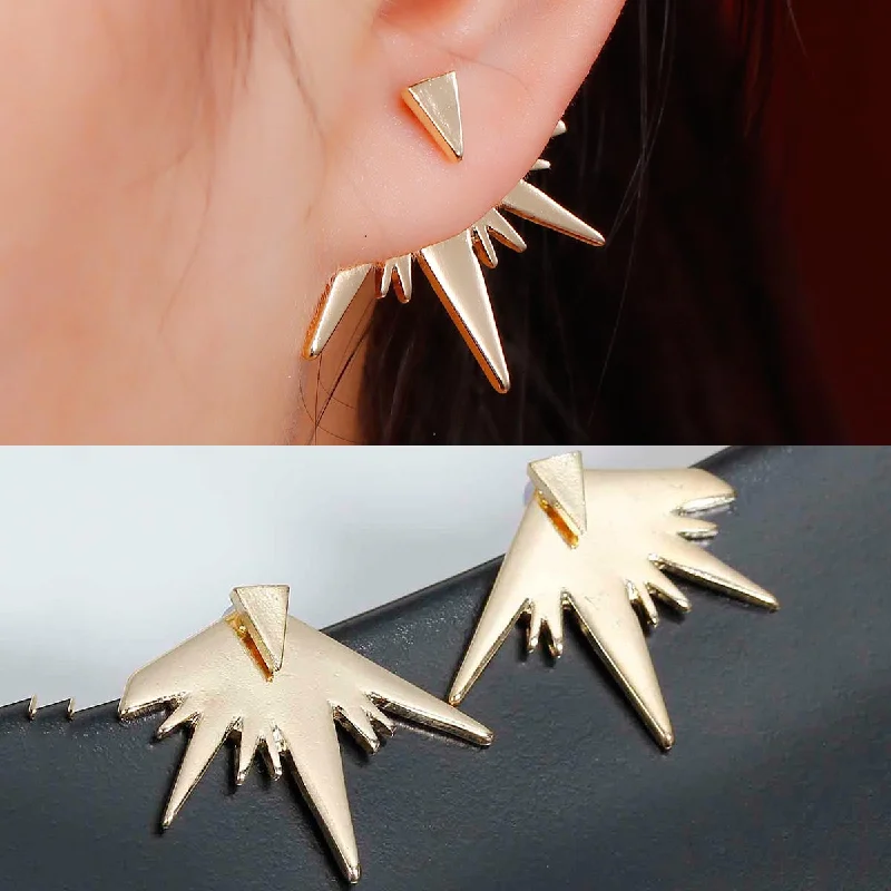 vintage earrings for women -Sexy Sparkles Ear Jacket Stud Polygon Gold Plated Earrings Back Ear Cuffs Stud Earring