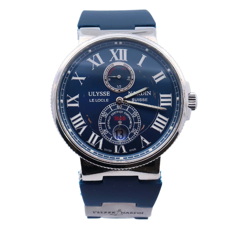 Ulysse Nardin Marine Chronometer Stainless Steel 43mm Blue Roman Dial Watch Reference# 263.67.3.43