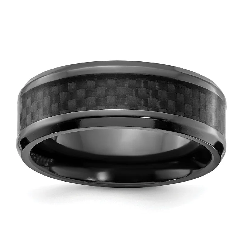 solid gold necklaces for women -8mm Black Zirconium & Black Carbon Fiber Beveled Standard Fit Band