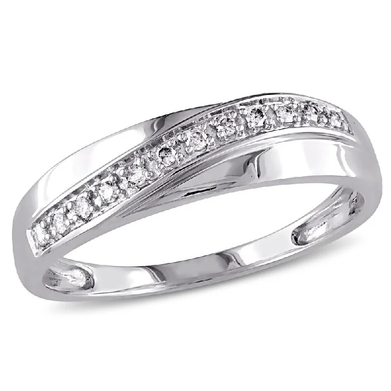 engagement rings with colored stones -Miadora 10k White Gold 1/10ct TDW Diamond Wedding Band (Choice of Gender)