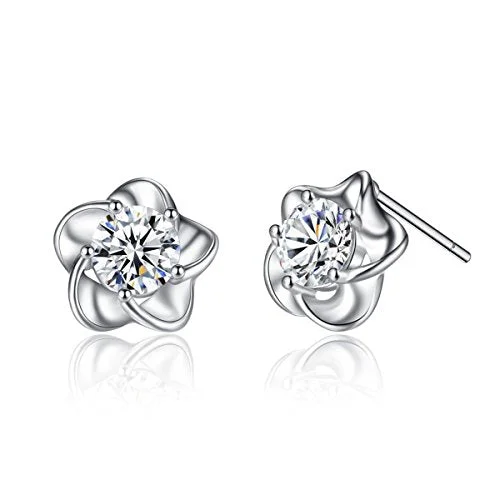 cute rings for women -Sexy Sparkles Ear Post Stud Earrings Cubic Zirconia Flower earrings jewelry for girls teens & women