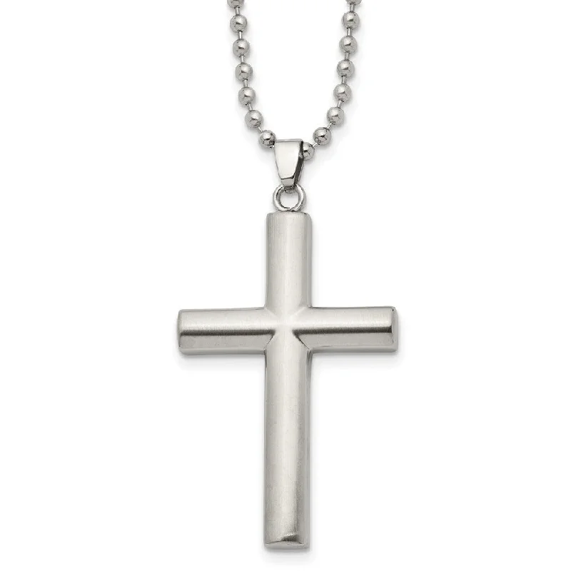 sapphire necklaces for women -Men's Stainless Steel Brushed Domed Cross Necklace, 22 Inch