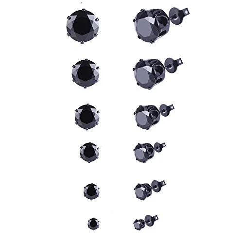 Rings 长尾词：Sexy Sparkles Jewelry Women's Round Black Cubic Zirconia Stud Earring 1 set of (6 Pairs)3mm-8mm