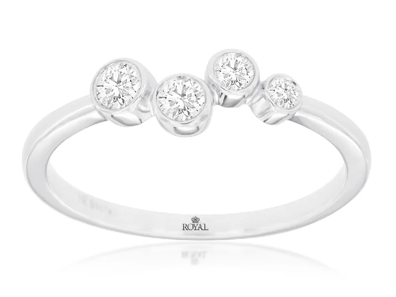 radiant diamond engagement rings -Offset Round Graduated Diamond Bezel Set Wedding Band in 14k White Gold, 0.32cttw