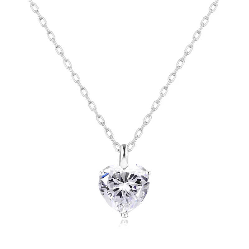 classic gold necklaces for women -Silver Plated Heart Solitaire Necklace Created with Zircondia® Crystals