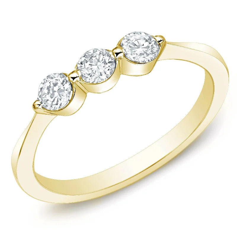 engagement rings with pearls -Auriya 10k Gold 3/4ctw 3-Stone Diamond Wedding Band