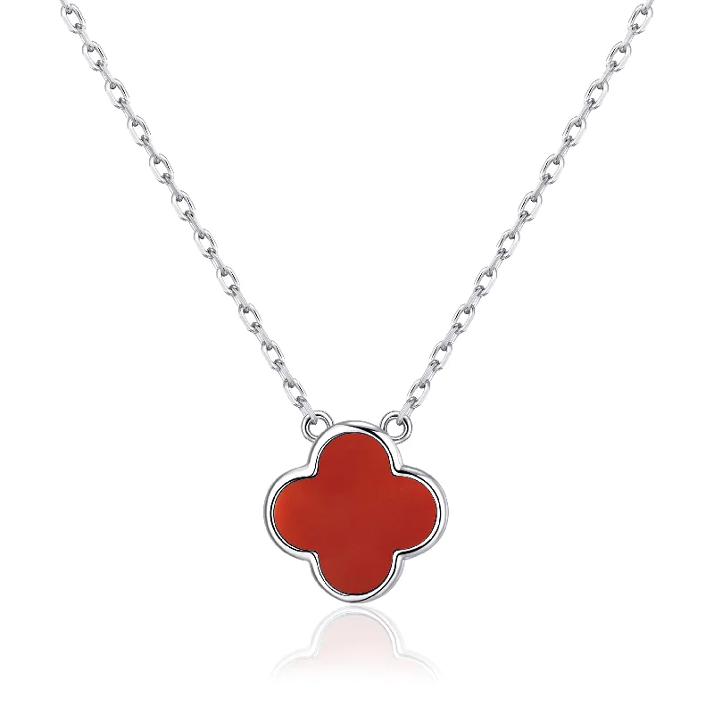 elegant silver necklaces for women -Carnelian Gemstone Clover Necklace