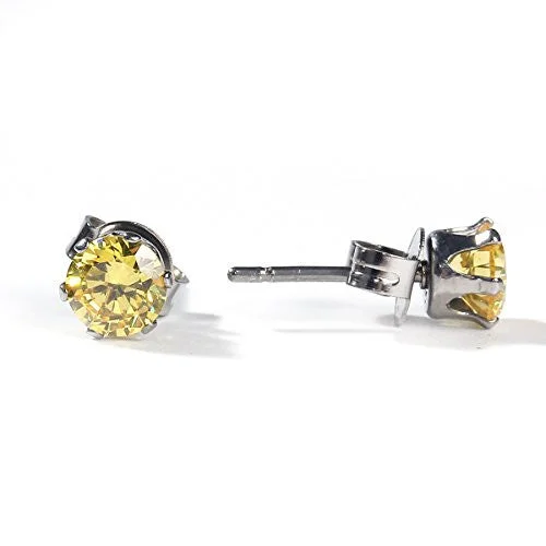 affordable gemstone rings for women -Sexy Sparkles Women's 6mm Stainless Steel Round Yellow Cubic Zirconia Stud Earring Silver Plated