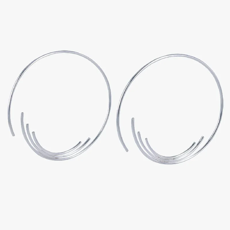 silver statement rings for women -Soundwave Sterling Silver Hoop Earrings