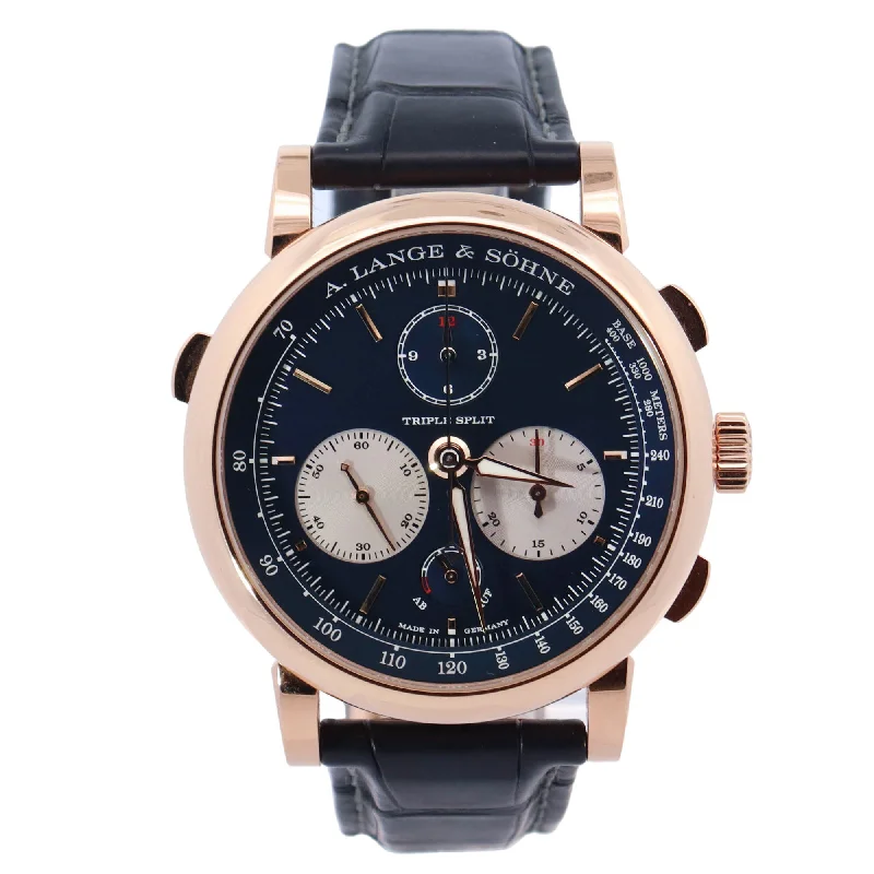 A. Lange & Sohne Triple Split Rose Gold 43mm Blue Chronograph Dial Watch Reference# 424.037F