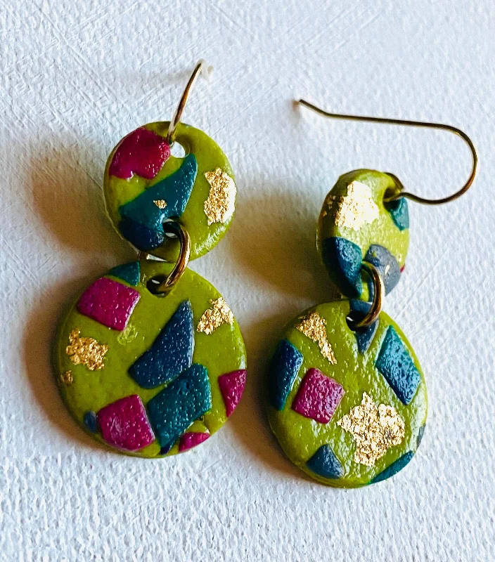 crystal earrings for women -Spring Green Earrings, Spring Color and Design Clay Earrings