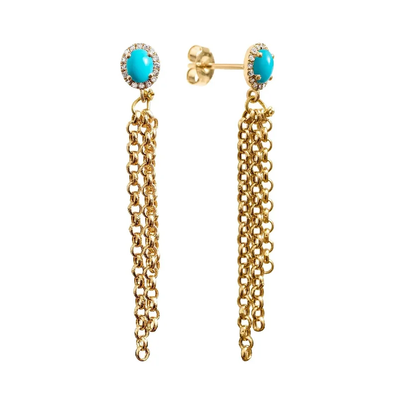 vintage-style rings for women -Turquoise Gemburst Diamond Chain Studs