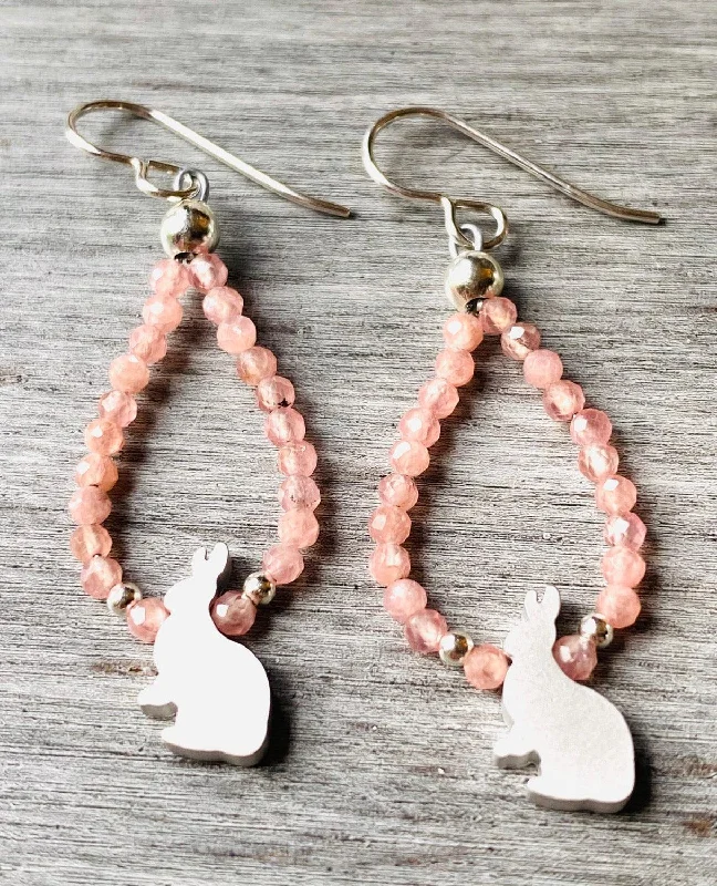 promise rings for women -Peach Rabbit Teardrop Hoop Earrings/Rhodochrosite Earrings