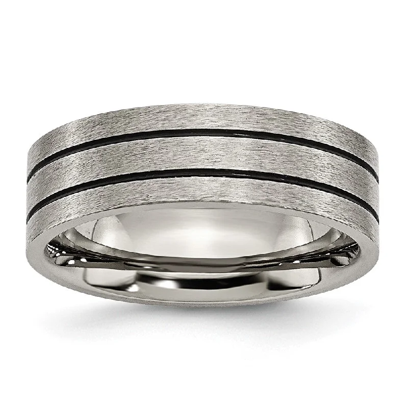 heirloom necklaces for women -7mm Titanium & Black Enamel Brushed Grooved Flat Standard Fit Band