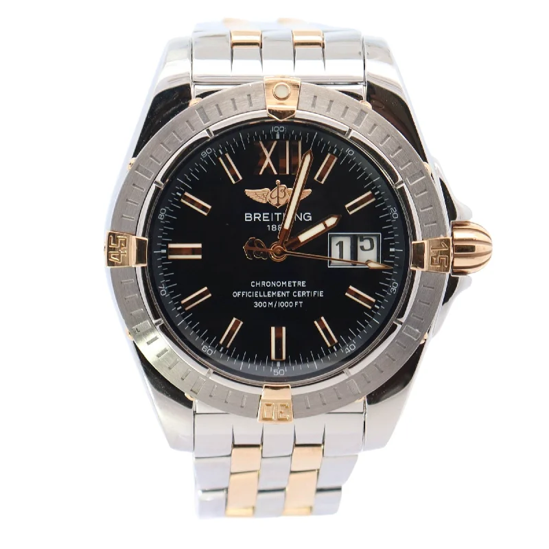 Breitling Windrider Two Tone Stainless Steel Yellow Gold Black Stick Dial Watch Reference #: B49350