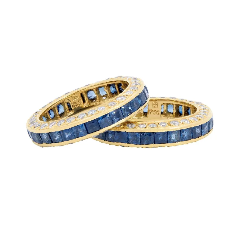 Estate 18k Sapphire and Diamond Eternity Band Set