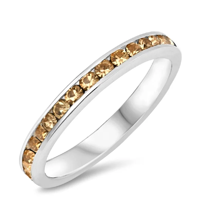 Tonia: 1.5mm Stackable Golden Yellow Topaz Eternity Band Ring