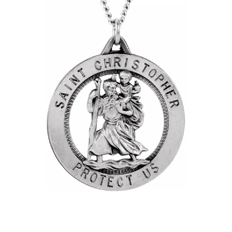 solid gold necklaces for women -Sterling Silver 25mm St. Christopher Medal Necklace, 24 Inch