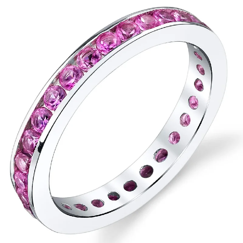 Sterling Silver 1.5 ct Created Pink Sapphire Eternity Band Ring