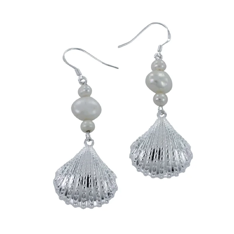 luxury rings for women -Large Scallop and Pearl Drop Earrings