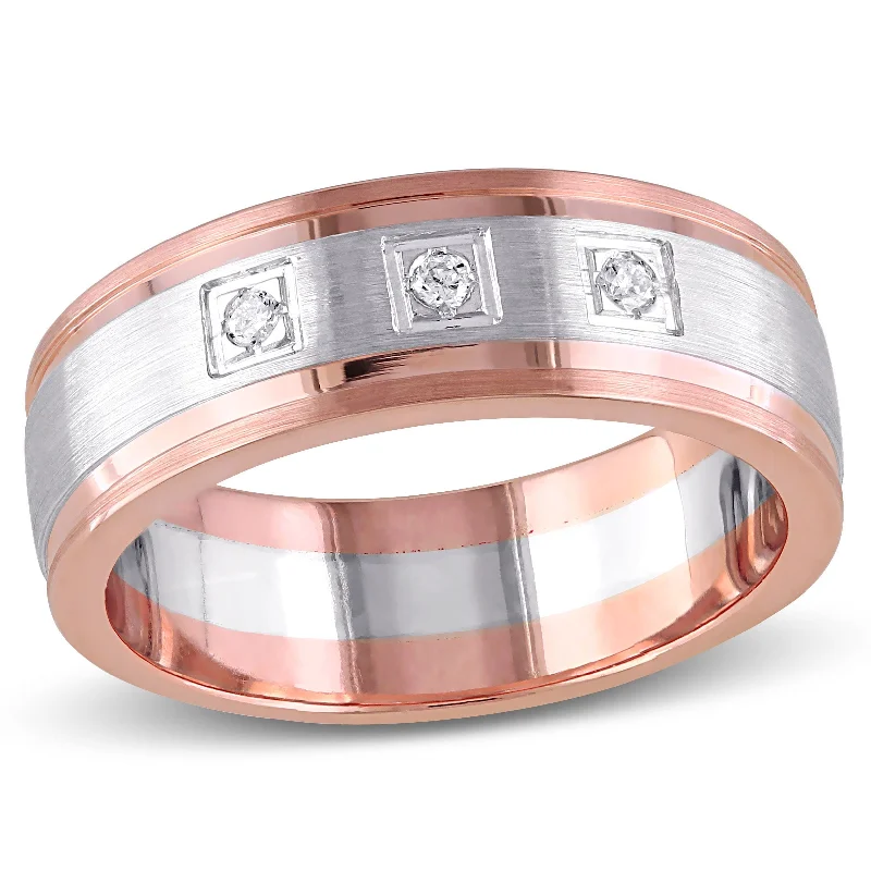 platinum wedding and engagement rings -Miadora 18k 2-Tone White and Rose Gold Diamond Accent 3-Stone Carved Wedding Band Ring