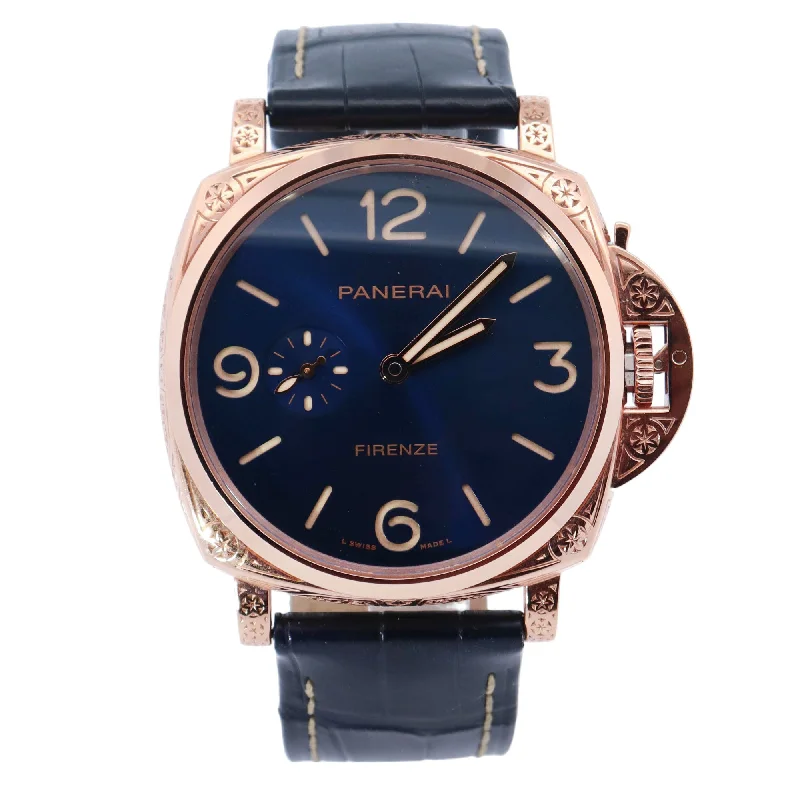 Panerai Luminor Firenze Rose Gold 42mm x 45mm Blue Arabic & Stick Dial Watch Reference# PAM01204