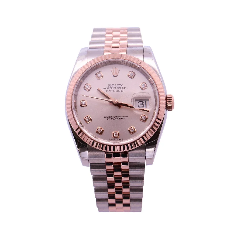 Rolex Datejust Two Tone Rose Gold & Stainless Steel 36mm Pink Diamond Dial Watch Reference #: 116231