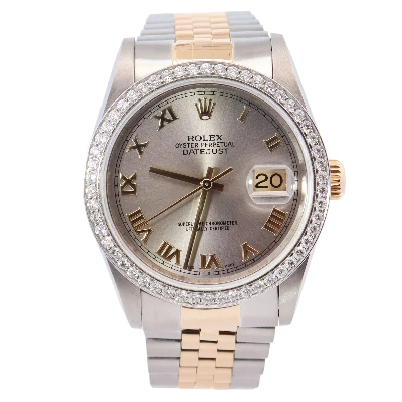 Rolex Datejust Two-Tone Stainless Steel & Yellow Gold 36mm Silver Roman Dial Watch Reference# 16233