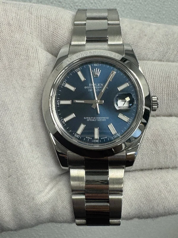 Rolex Datejust Stainless Steel 41mm Blue Stick Dial Watch Reference #: 116300