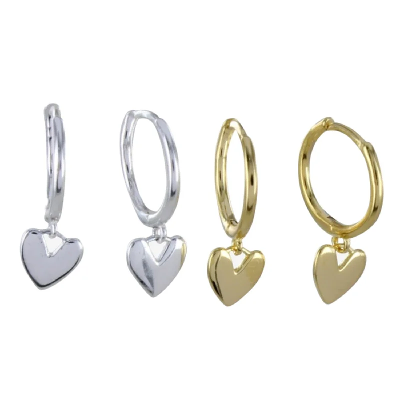 wedding rings for brides -Heart Drop Sterling Silver Hoop Earrings