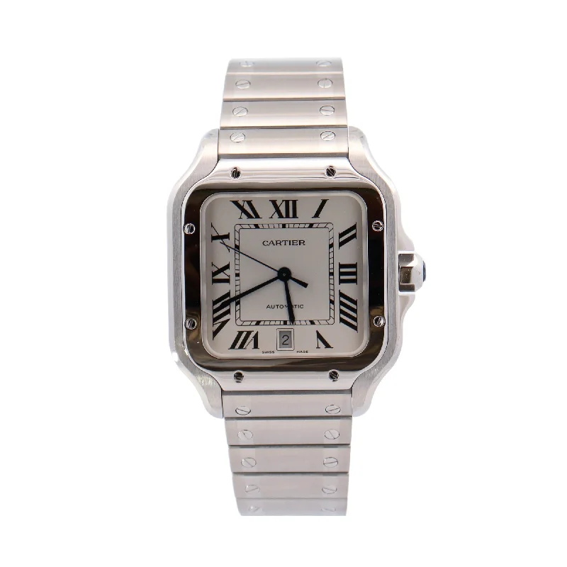 Cartier Santos Stainless Steel 40mm White Roman Dial Watch Reference# WSSA0018